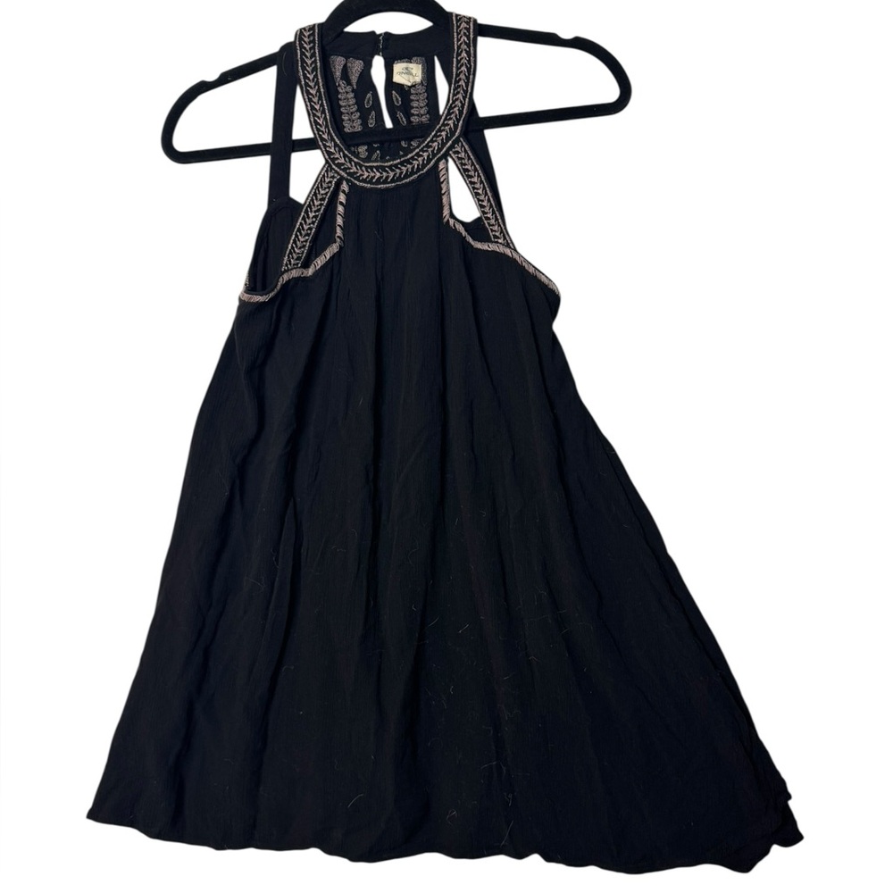 O’Neill Black Boho Halter‎ Dress Embroidered Trim Size S